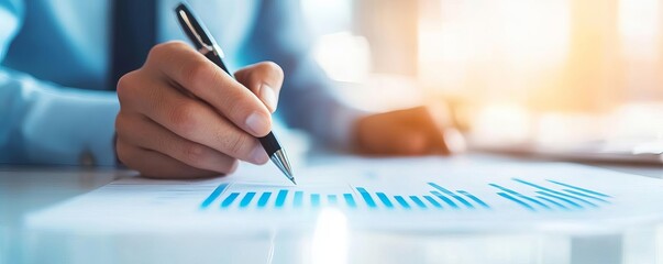 Business manager analyzing market trends, efficiency, staying ahead of the competition