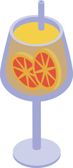 Isometric glass containing an orange cocktail with a straw and slices of orange