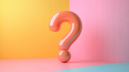Colorful question mark on pastel background in a creative setting