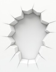 Abstract image of a geometric hole surrounded by jagged, white 3D shapes on a light background.