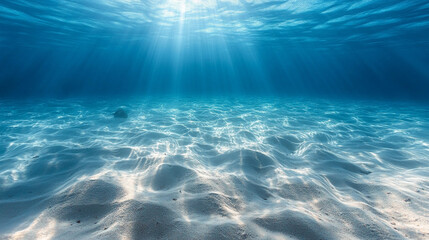 blue water surface reveals a sandy sea bottom bathed in warm sunlight, creating a tranquil and inviting underwater scene perfect for relaxation and nature themes