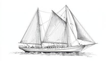 Hand Drawn Sketch of a Sailboat on the Ocean