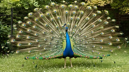 Obraz premium A vibrant peacock displaying its colorful feathers in a natural setting.