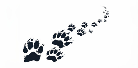 Fototapeta premium Black paw prints leading in a diagonal line on a white background