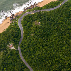 Balneario Camboriu in Santa Catarina. Taquaras Beach and Laranjeiras Beach in Balneario Camboriu. Aerial view in landscape. Square image
