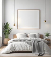 plain white frame in a cozy bedroom, 3d rendering