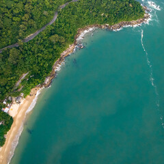 Balneario Camboriu in Santa Catarina. Taquaras Beach and Laranjeiras Beach in Balneario Camboriu. Aerial view in landscape. Square image