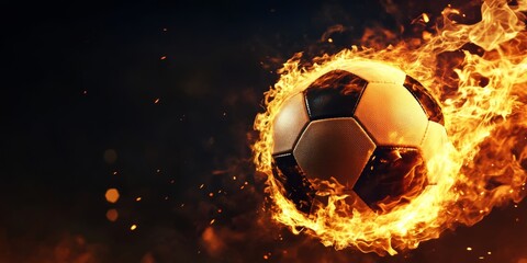 Naklejka premium A striking soccer ball completely engulfed in flames, symbolizing boundless energy and excitement within sports