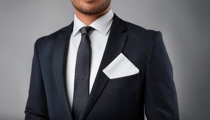 Blank white folded pocket square classic suit mockup, front view