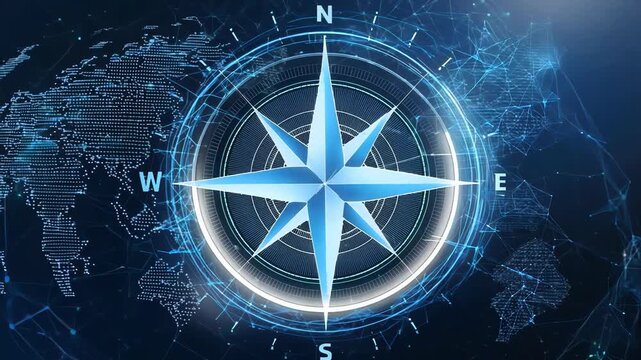 Digital Compass with Glowing Effect for Navigation and Direction Technology Concepts