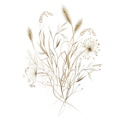 Obraz premium Watercolor floral illustration - wildflowers bouquet. Autumn fall dried flowers leaves, for wedding invitations, greetings, wallpapers, fashion, background texture, wrapping. Yellow white silver dull.