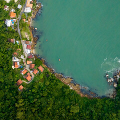 Balneario Camboriu in Santa Catarina. Taquaras Beach and Laranjeiras Beach in Balneario Camboriu. Aerial view in landscape. Square image