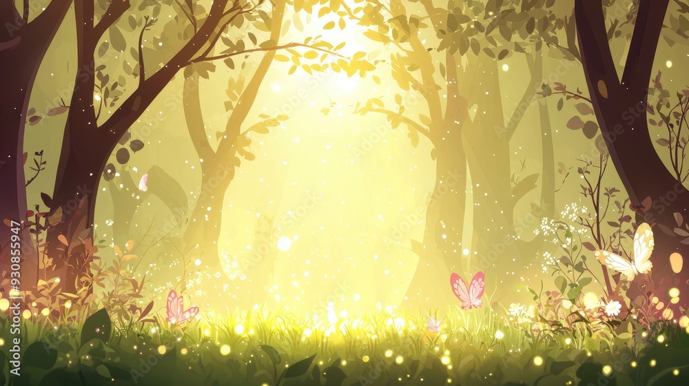 Sticker Magical Forest Sunlight and Butterflies