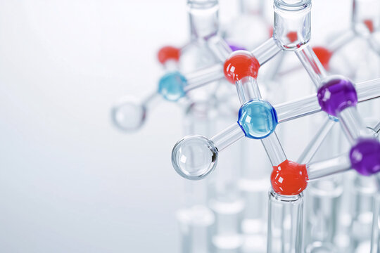 Science laboratory, image for science and chemistry publications, test tubes and visual aids in the frame, bright room, background image