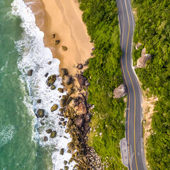 Balneario Camboriu in Santa Catarina. Taquaras Beach and Laranjeiras Beach in Balneario Camboriu. Aerial view in landscape. Square image