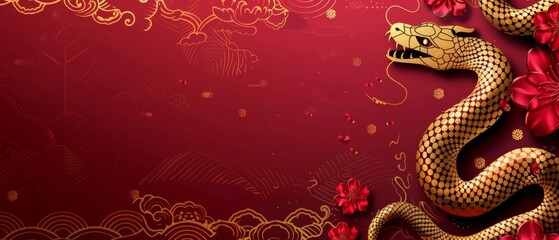 Obraz premium Chinese new year still life of snake celebration. Chinese new year background 3d illustration. Chinese characters on the object means to fortune, good luck, wealth, and money flow.