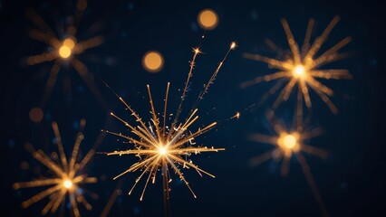 Big fireworks on a dark blue night background from the starry sky on New Year's Eve