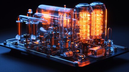 Vintage Vacuum Tubes Glowing Orange and Blue
