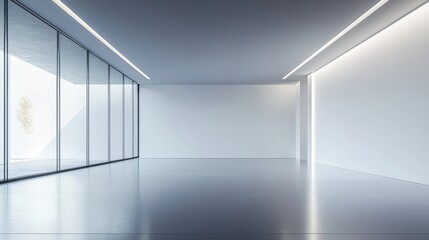 Modern Empty Room Interior Design with Large Windows and White Walls