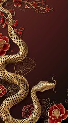 Obraz premium Concept of Happy Chinese New Year. Chinese new year still life of snake celebration. Chinese characters on the object means to fortune, good luck, wealth, and money flow.