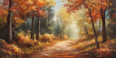 Fototapeta premium autumn in the forest Autumn Tranquility Forest Path in Fall