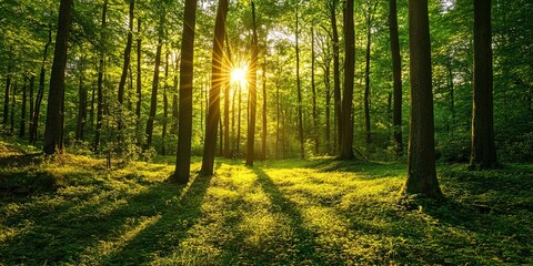 Obraz premium beautiful sunlight in the green forest 