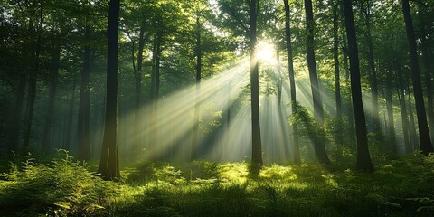 Obraz premium beautiful sunlight in the green forest