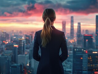 Professional Woman Silhouette Against City Skyline