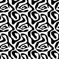 abstract black and white hand drawn curvy line vector seamless pattern background