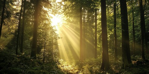 Obraz premium Trees in the forest soak up the sunlight 