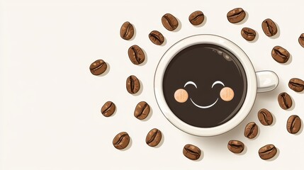 Obraz premium Smiling Coffee Cup with Coffee Beans