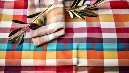 colorful tablecloth with traditional provencal fabrics with olive branches