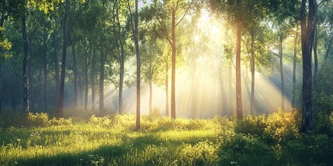 Obraz premium morning in the forest --ar 2:1 --v 6.1 Job ID: e9218aca-70bd-40fa-9c03-5127b7fe55e0