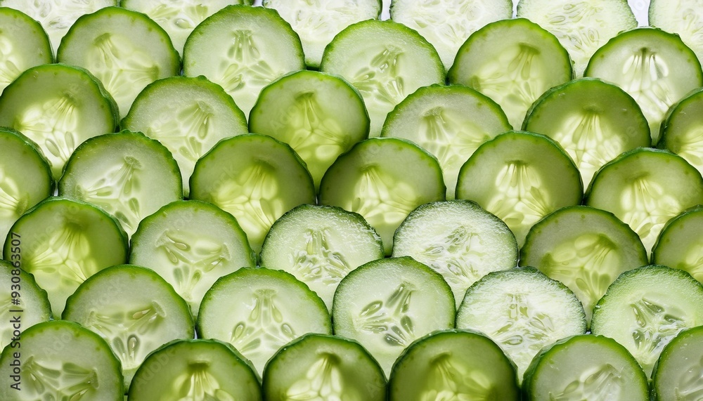 Wall mural background of fresh sliced cucumber