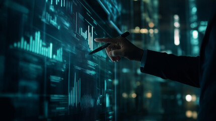 Conference Business Meeting Presentation: CEO Businessman Shows Data to Group of Investors, Businessspeople. Projector Screen Shows Graphs, Product Sales, Revenue Growth Strategy, e-Commerce Analysis