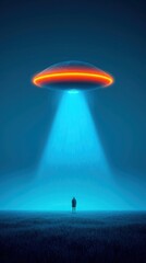 alien hand up UFO yellow neon blue