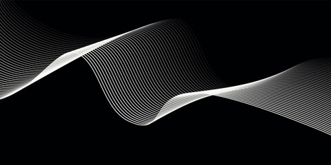 Abstract glowing wave lines on dark blue background. Dynamic wave pattern. Modern flowing wavy lines. Futuristic technology concept. Suit for banner, poster, cover, brochure, flyer, website