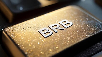 High angle macro shot pushing in on a "BRB", be right back icon key on a tan computer keyboard.