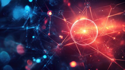 Obraz premium High-tech abstract background featuring glowing chemical elements with atomic symbols and molecular diagrams.