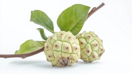 Obraz premium Custard apples isolated on white background. Ripe exotic tropical cherimoya fruits, sweet dessert