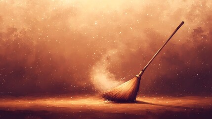 Witch's Broom Sweeping Across Ethereal Brown Anime Floor