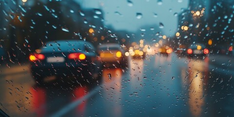 rain on car's window driving in rainy weather