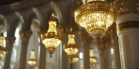 Fototapeta premium Golden Chandeliers in a Mosque