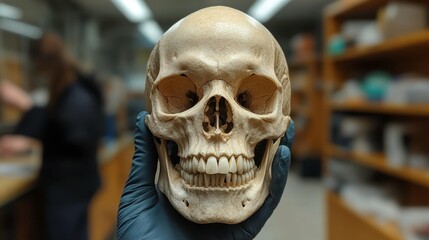 someone holding a human skull