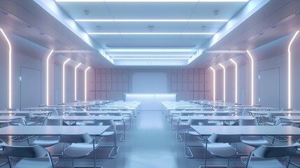 Obraz premium Ultramodern Dining Area in a High Tech Facility with Neon Accents