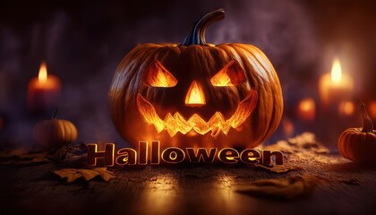 Spooky Halloween Pumpkin Lantern with Candles