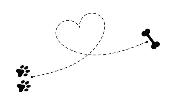 Dog loves bone vector graphics with the concept of a dotted travel line map or destination.