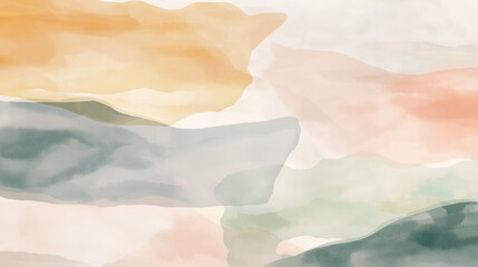 abstract watercolor background with soft pastel colors and large brush strokes, in shades of blush pink, beige, mustard, pale green, and grey-cream white