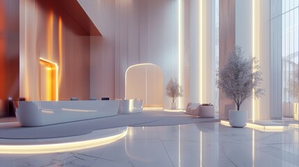 Luxurious robot friendly hotel lobby designed to accommodate humanoid robots blending modern aesthetics with functionality