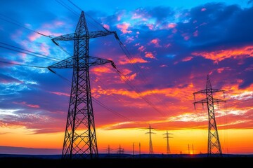 Fototapeta premium Twilight sky backdrops power transmission towers symbolizing the uninterrupted flow of energy in a modern world